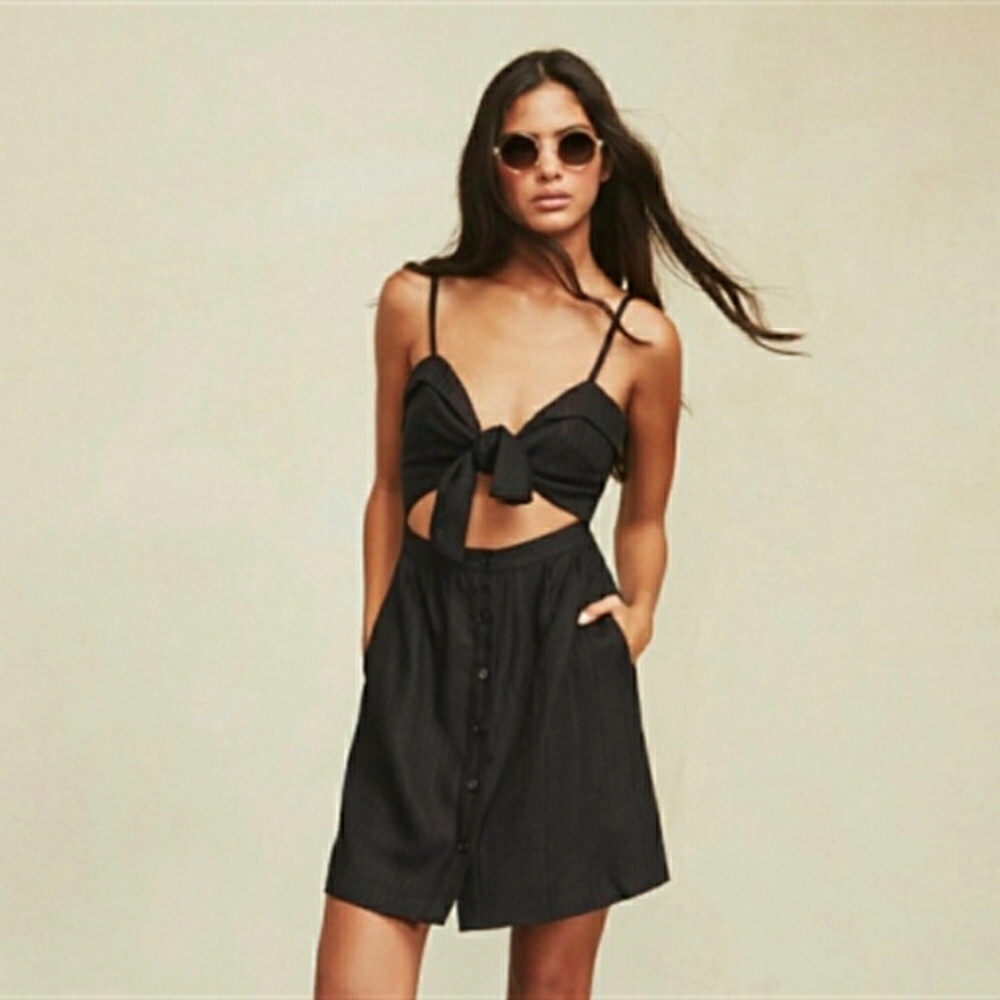 Reformation Miramar Button Tie Front Cutout Dress